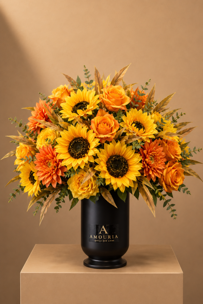 Amouria Blumen Klagenfurt Kärnten Lieferung online bestellen Blumenstrauß Leo Sonnenblumen Pfingstrosen Sommerstrauß